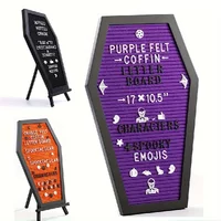 17x10.5In Coffin Letter Board Black With Spooky and Wooden Stand -Gothic Halloween Home Decor Spooky Gifts Decorations