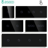 BSEED Touch Switches 1/2/3Gang 1Way Wall Light Switches Blue LED Backlight Glass Sensor Screen Home Switches Black EU Standard