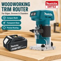 Makita DRT52 18V LXT Kompakter Akku-Router Flexible Arbeitskompatibilität für verschiedene Holzarten Zum Schneiden von Zapfenlöchern, Dekorativprofilieren, Kantenabschrägen und Nutenfräsen Für Bastler