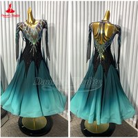 Female Social Dance Long Sleeve Gradual Change Color Chiffon Big Swing Dress Waltz Foxtrot Quickstep Competition Custom Clothing