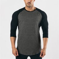 Neue Mode Dreiviertel ärmel T-Shirt Männer Herbst Frühling Baumwolle Patchwork Slim Fit Sport kleidung Fitness T-Shirt Sport T-Shirt
