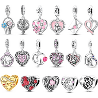 925 Sterling Silver Charms Bead Rose Letter Love Mom Pendants Fit Original Bracelet DIY Women Gift