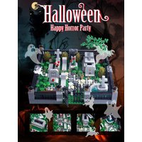 MOC Halloween Cemetery Building Blocks Ghost Zombie Figures Accessories Skeleton Grass Rose Plant Parts Kids Toys Gifts