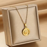 Stainless Steel Sun Moon Coin Necklaces For Women Vintage Gold Color Round Necklace Choker Geometric Jewelry Gifts Wholesale