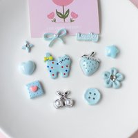 Blue Theme Cute Cat & Strawberry Shoe Charms Flowers Cherry Bow Resin DIY Clogs Ornaments for Women Summer Sandals Decor Gifts