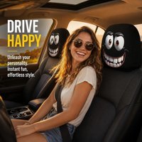 2PCS Funny Big Smile Cartoon Face Car Headrest Covers, Universal Elastic Car Seat Headrest Protector