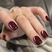 24pcs Glossy Sparkle Press on Nails Dark Green Cat Eye Nails Press Ons Short Square False Nails Minimalist Versatile Fake Nail