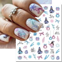 3d Nail Art Stickers Christmas Day Gifts Trees balloons Pinecones Snowflakes Decals For Nails Decoration Manicure Salon Beauty
