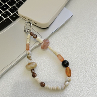 10pcs/lot Caramel Beaded Keychain Bracelet Phone Charm Lanyard For iPhone Samsung Universal Camera Anti-Lost Wrist Strap