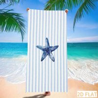 Blue Striped Starfish Beach Towel Super Absorbent Quick Dry Microfiber Soft Sand-Free Blanket for Picnic & Seaside
