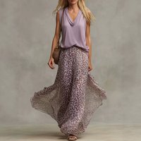 Draped V Neck Sleeveless Top Leopard Print chiffon Long Skirt Summer New Women 2 Piece Outfit Set Casual Suit Fashion Matching