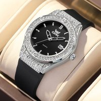 OPK 6067 Elegant Style Men Quartz Watch Brilliant Shine 30M Waterproof Zircon Inlay Silicone Strap Classic Diamond Dial Watch