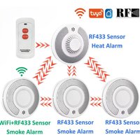 Tuya WiFi&RF Wireless Smoke Detector-VS03W, RF Smoke | Heat Alarm bundle with 2500mAh CR17450 10-Year Battery&Remote controller
