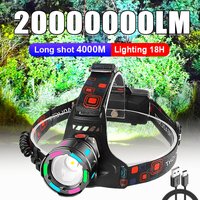 Najmocniejsza latarka czołowa 20000000LM do wędkowania, ładowalna latarka LED z fluorescencyjnym światłem, lampy kempingowe na zewnątrz.