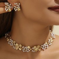 3 Pcs Rhinestone Imitation Pearl Earrings Necklace Set Two-piece Vintage Choker Accessory Light Luxury Jewelry Sets Wedding