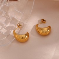 2023 Fine Polished Glossy Hollow Boat Shape 18K Gold Plated Stainless Steel Stud Earrings For Woman Minimal Jewelry