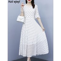 Summer White Polka Dot Causal Boho Beach Long Dress Women Fashion Chic Prom Night Dress 2024 Elegant Bodycon Party Midi Vestidos