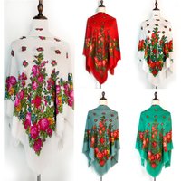 130*130cm Breathable Thin Russian Square Scarf Women Luxury Floral Print Ukrainian Shawl Bandana Foulard Beach Stoles Scarves