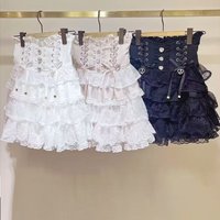 Japanischer Sweet-Lolita-Stil Minirock für Damen, Retro-Eleganter Spitzen-Bandage-Partyrock, Gothic Y2K Metallschnallen-Rock