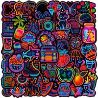 50PCS Cool Neon Light Stickers Trendy Graffiti Waterproof Vinyl Neon Stickers Pack for Phone