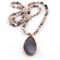 Fashion Boho Beaded Necklace Natural Stone Bohemai Beads Knotted Agt Stones Pendant Necklaces For Women Gift
