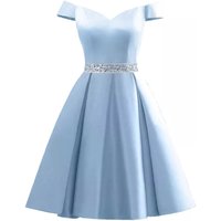 Short Satin Beading Crystals Boat Neck Knee Length Bridesmaid Dresses Wedding Party Evening Formal Prom Homecoming Cocktail