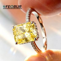 8*10MM 4CT Radiant Cut Moissanite Engagement Rings for Women 925 Sterling Silver Rectangular Yellow Zircon Wedding Ring Jewelry