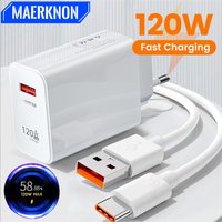 120W GaN USB Charger Quick Charge 3.0 EU/US Plug Phone Charger Adapter Type C Wire For iPhone Samsung Xiaomi Huawei Fast Charger