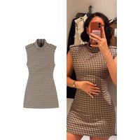 TFMLN Combinaison courte à carreaux pour femmes, style vintage, col montant, élégante, sans manches, fermeture éclair au dos, coupe ajustée, décontractée, nouvelle collection.