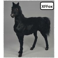 Grand modèle de cheval noir de guerre de la vie réelle, cheval de sang de simulation en plastique et fourrures, cadeau environ 34x36cm, xf1877, 1:6