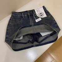 Vintage Wash Denim Skorts Women's High Waist A-Line Casual Denim Mini Skirt with Built in Shorts Summer Slim Fit Jean Skirts