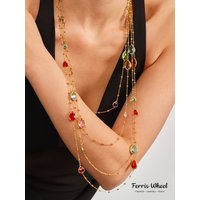 Colorful Waterdrop Stainless Steel Necklace for Women Luxury Czech Glass Gold Plated Cuff Open Bangle Charm Jewelry