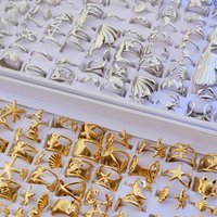 10pcs Stainless Steel Adjustable Rings for Women and Men Ocean Animal and Plant Theme Jewelry Wholesale Gifts