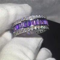 14K White Gold Lab Amethyst Promise Ring Engagement Wedding Band Rings for Women Men Jewelry Gift