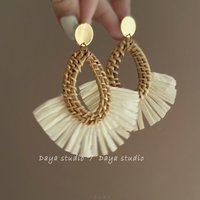 Bohemian Vintage Vine Woven Sunflower Tassel Exaggerated Earrings For Women Hand-Woven Dangle Earrings Summer Vacation Jewelry