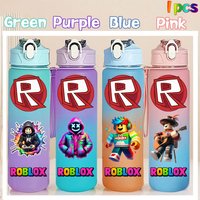 750ML Roblox Bottle Large Capacity Cartoon Outdoor Exercise Gradient Color Plastic Straw Water Cup Green Plastic Drinking Cup