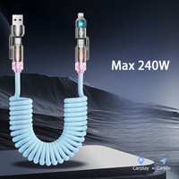 7A 240W 4 in 1 Fast Charging Cable Car Multi-Function Charger Functiona Retractable Cord for iPhone 17 16 15,Samsung Galaxy S25