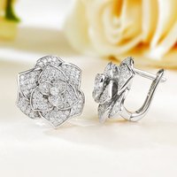 2mm D Color Moissanite Diamond Camellia Drop Earrings Women 925 Sterling Silver Plated White Gold Pass Tester Dropshipping Gift