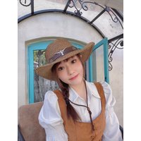 Tête de bœuf bande de cuir décontracté évidé femmes hommes rétro raphia paille large bord casquette de plage Cowboy Cowgirl Western chapeau de soleil (58 cm