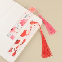 Portable acrylic transparent bookmark, colorful floral pattern reading aid bookmark, bookmark with tassel for marking book pages