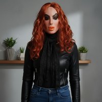 Adult Latex Mask with Long Wavy Wig Set, Realistic Big Mouth Face Mask for Halloween Party Cosplay Costume Props
