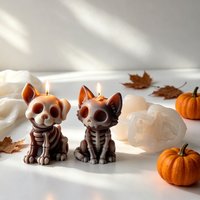 New Halloween Series Skull Kitten and Puppy Scented Candle Mold DIY Animal Skeleton Plaster Candle Decorations Silicone Molds
