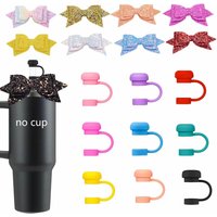 Yeti cup straw cap hot-selling for for Stanley cup bow decoration solid color food-grade silicone straw sleeve
