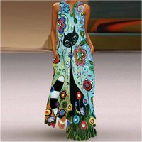 Women V-neck Sleeveless Pocket Large size Long Dress Casual Sexy Boho Beach Dresses Ladies Robe