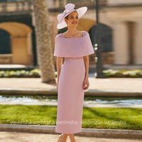 Fashion Pearls Mother of The Bride Dress Customized Off The Shoulder Ankle Length Sheath Wedding Guest Gown Party Dresses
