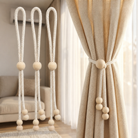 4pcs Wooden Bead Curtain Tiebacks – Adjustable Curtain Holders for Bedroom, Living Room, Office & Outdoor Decor