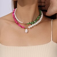 2pcs Summer Beach Pearl Necklace for Women Colorful Stone Beaded Choker Necklaces Girls Party Holiday Jewelry Gifts