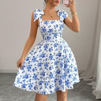 Dresses for Women Elegant Spaghetti Strap Women Dress Lace-up Print A-LINE Dress Women New Summer Vestidos De Verano Mujer Q5332
