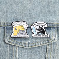 Funny Working Cat Enamel Pins Pink Office Worker Brooches Box Hide Gray Kitten Badge Animal Jewelry Gift for Friends
