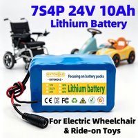 24V 10Ah 7S4P Rechargeable Li-Ion Battery Pack with BMS & 2A Charger for Electric Bicycle E-Bike Scooter Wheelchair Toy Car